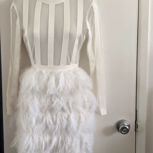 White body sheer top feather dress